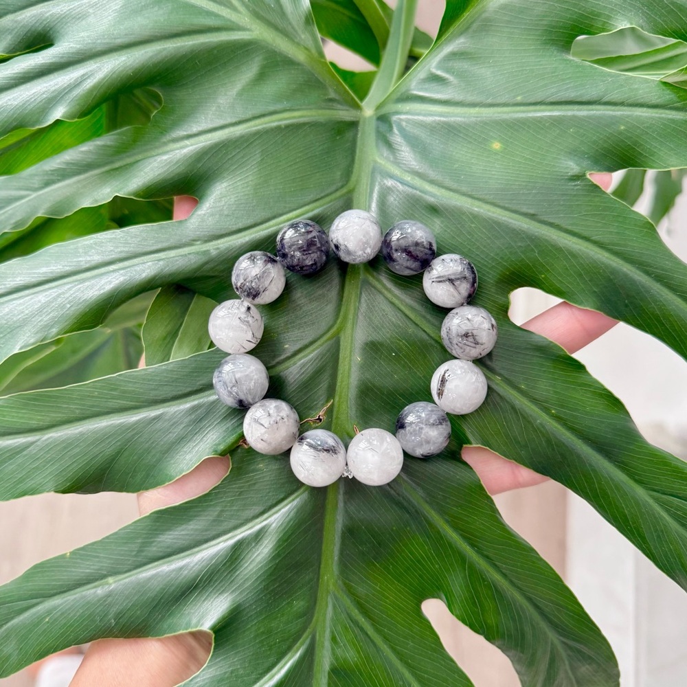 Tourmalinated Quartz Beaded Bracelet – Large Statement Beads